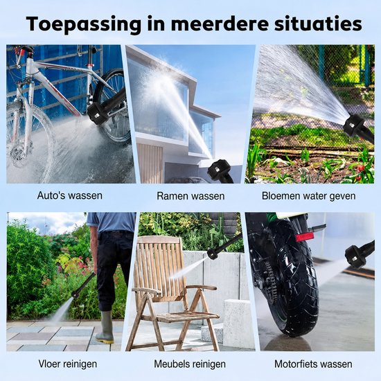 Draadloze hogedrukreiniger batterij 21V, 65 bar, auto hogedrukreiniger met 5 m slang en 6-in-1-sproeiers, 2 batterijen, elektrisch waterstraalpistool van Merkloos	 — afbeelding 4