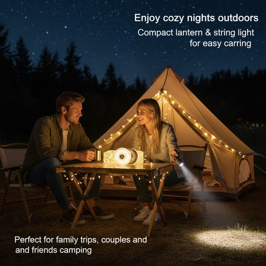 Lichtsnoer buiten - Camping lamp - TENZHVXI® - Waterdichte Ipx4 Buitenverlichting - 10 Meter Lengte Met 1200mah Batterij - Ideaal Voor Tent Camper En Festival — afbeelding 3