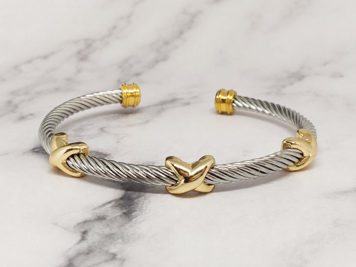 Mei's Muse Infinity Bangle - Armband - 316L RVS - Zilver/Goud - polsmaat 15,5 t/m 18 cm
