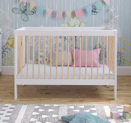 Love For Sleep Babybedje 2-in-1 – Meegroeibed 120x60 cm – Inclusief Veiligheidsbarrière – 5 Hoogtestanden – Massief Grenenhout – Wit-Grenen