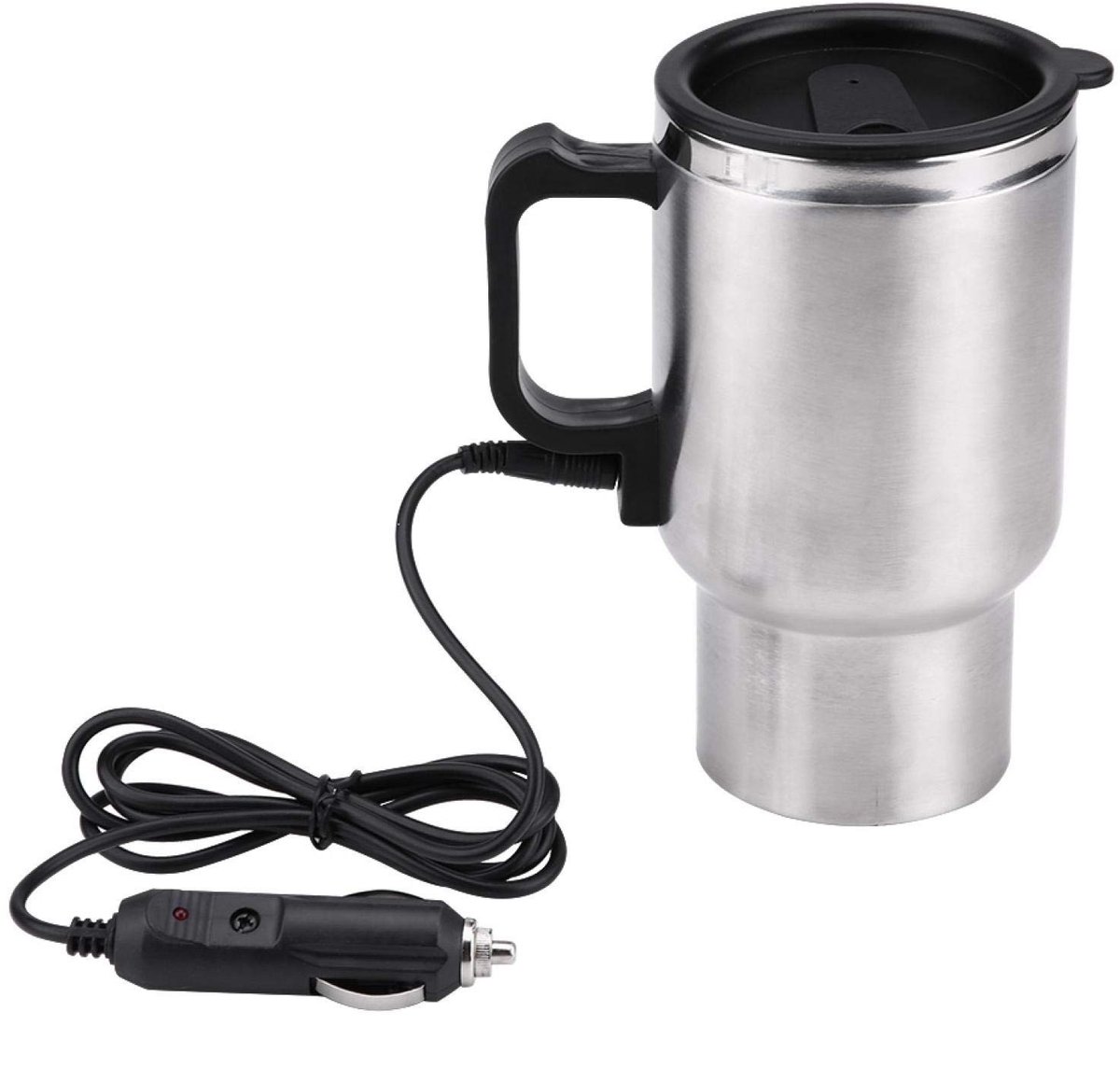 SPHs Elektrische Waterkoker Reiswaterkoker 12V Compact en handig Zilver + Zwart Koffie en Thee Voor in de Auto