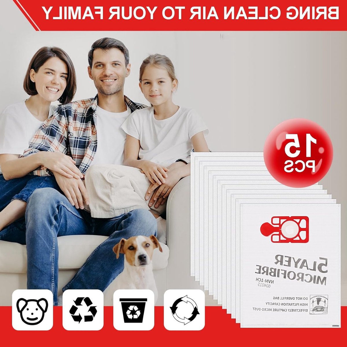 15 Stuks Stofzakken voor Numatic Stofzuigers - Geschikt voor Hetty, James en Harry - NVM-1CH 604015
