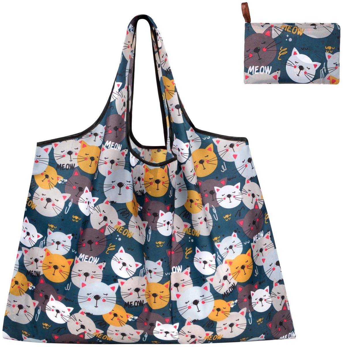aladdien - Opvouwbare boodschappentas - Herbruikbare tas - Milieuvriendelijk en duurzaam - 50x66cm - Kattenpatroon - Ideaal voor boodschappen - Unisek