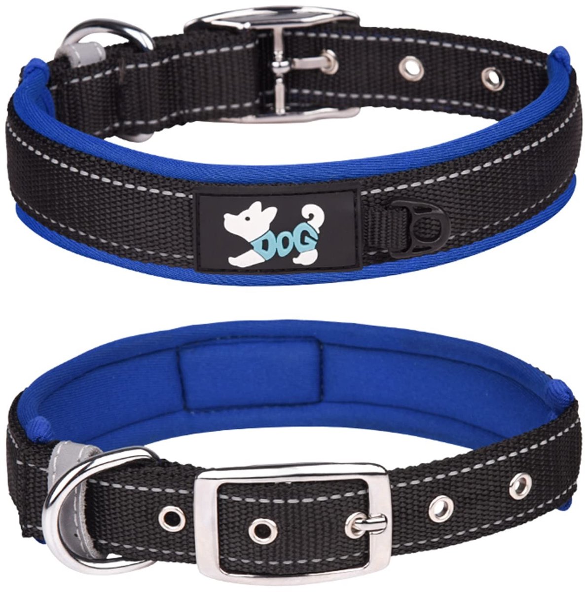 aladdien - Comfortabele hondenhalsband - Reflecterende halsband - Verstelbaar en gewatteerd - Donkerblauw - Voor grote honden - Ideaal voor dagelijk..