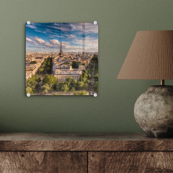 MuchoWow® Peinture sur verre 20x20 cm - Peinture acrylique sur verre - Tour Eiffel - Paris - Maison - Photo sur verre - Peintures