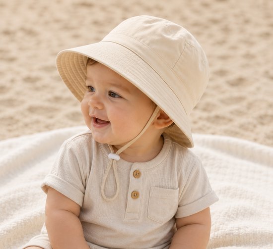Zonnehoedje grijs/ beige effen baby jongen - meisje (3-12 maanden) - zomer hoed