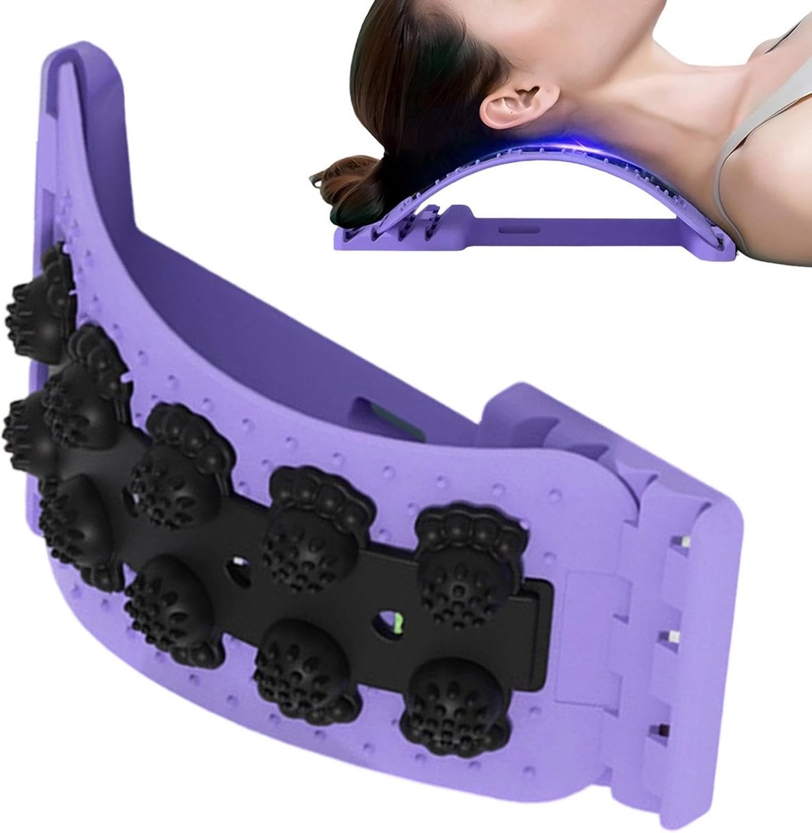 Rugstretcher - Rugmassageapparaat Wervelkolom - Rugpijn Verlichten - Viertraps Verstelbaar - 37.4 x 26.6 x 6.3 cm - Zwart