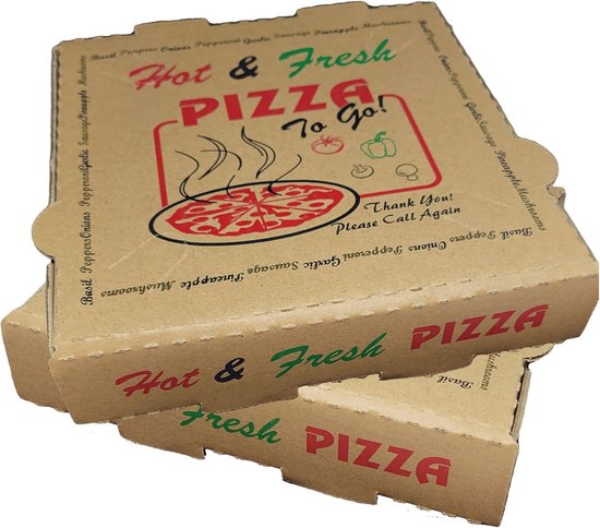 50 Pack Pizza Box 4 Kleur Print "Hot & Fresh" Pizza Bruin Kleur (12" x 12") — afbeelding 4