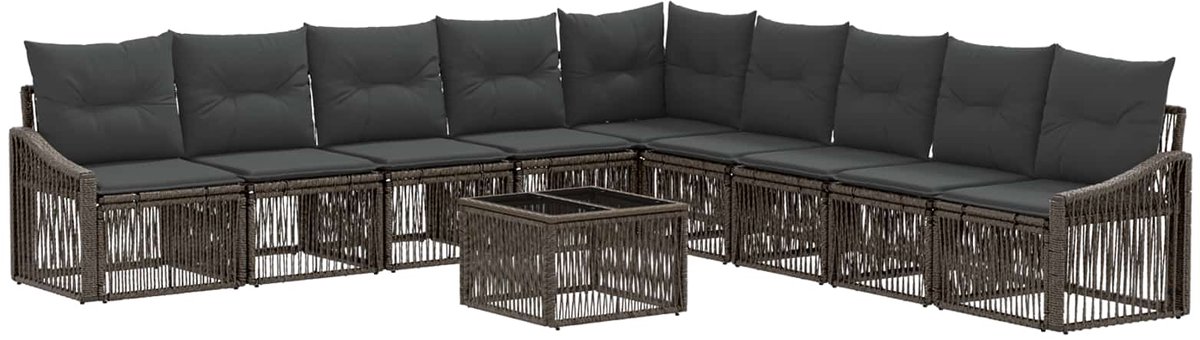 vidaXL - Tuinbank - Set - 10 - pcs - Grijs - poly - rattan