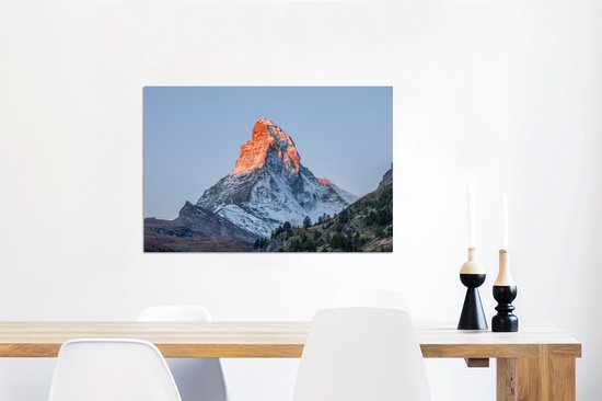 Aluminium schilderij 90x60 cm - Wanddecoratie metaal - De Matterhorn in Zwitserland bij zonsopkomst - Metalen muurdecoratie woonkamer - Decoratie industrieel - Foto op dibond - Industriële accessoires slaapkamer