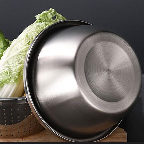 Mixing Bowl & Vergiet Set - Roestvrij staal | Multifunctionele mengkom van roestvrij staal en draining vergiet met rooster, ideaal voor het maken van salade met maaltijden, en verstevigend voedsel — afbeelding 2