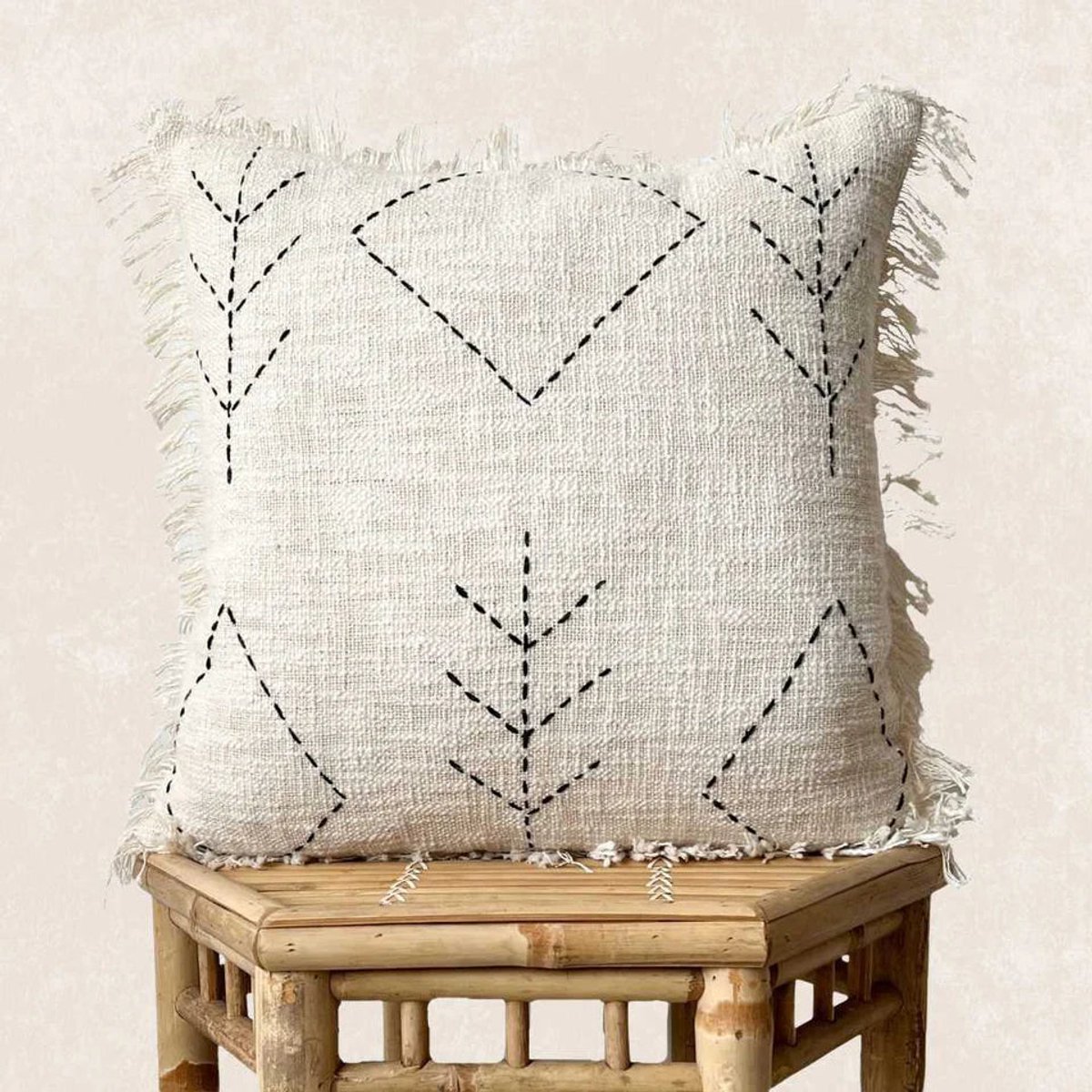 TFP Boho Cushion Cover - Sierkussenhoes | Ved - 50 x 50 cm - 100% Organic Cotton (GOTS Certified) - Handmade in India - natural white