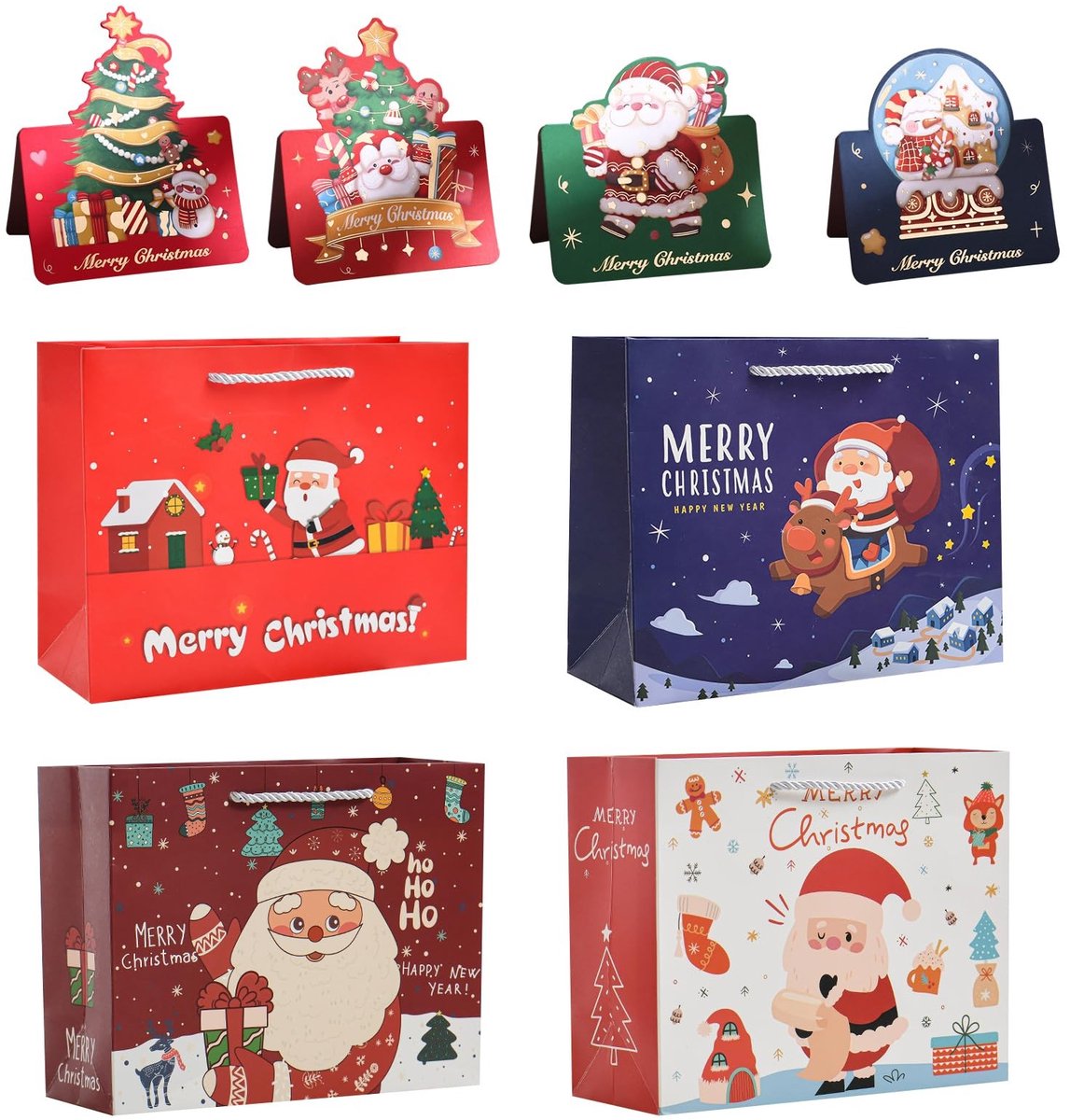 aladdien - Kerstcadeauzakjes - Papieren zakken met handgrepen - 4 stuks - Milieuvriendelijk - Cadeauverpakking - Geschikt voor Kerst - 25 x 20 x 10 cm