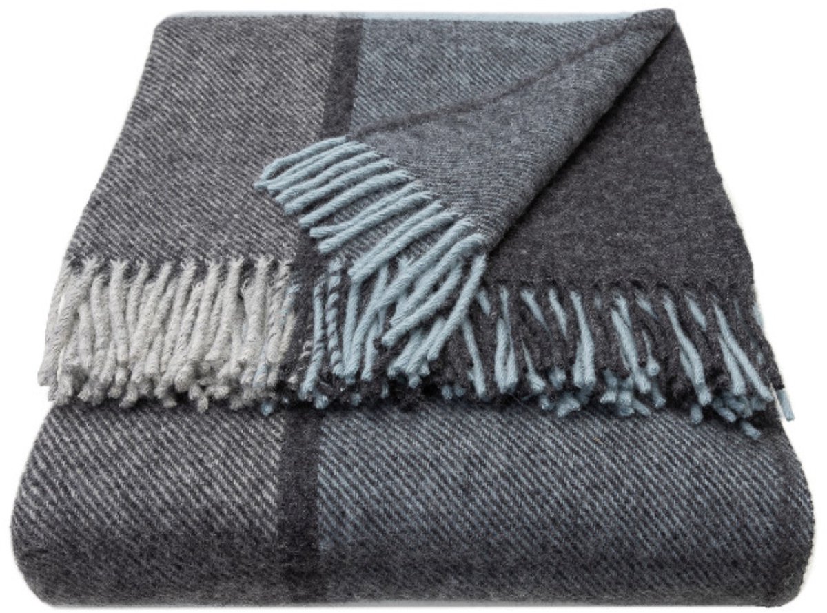 WOOOL Luxury Plaid - Block Check (Duck Egg) - 150x183cm - 100% Wol Blauw