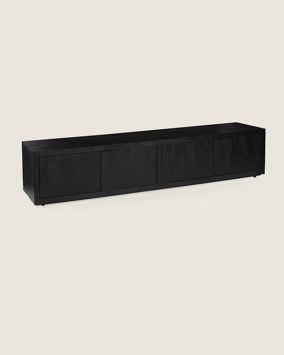 TV Meubel 210 cm Mangohout – 4 Deuren – Zwart – Landelijk