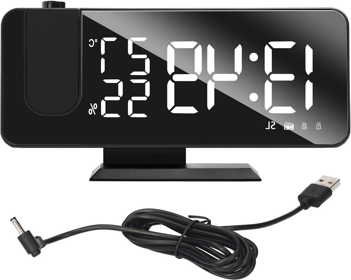 Digitale Wekker - Grote LED - Tijd Weergeven - Spiegel Display - Radio FM - Zwart