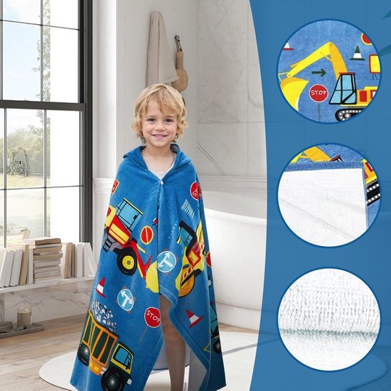 Kinder Kapmantel - Poncho Handdoek - Na het baden - Speels Bouwprint - 127x76 cm - Multicolor van Kinder — afbeelding 5