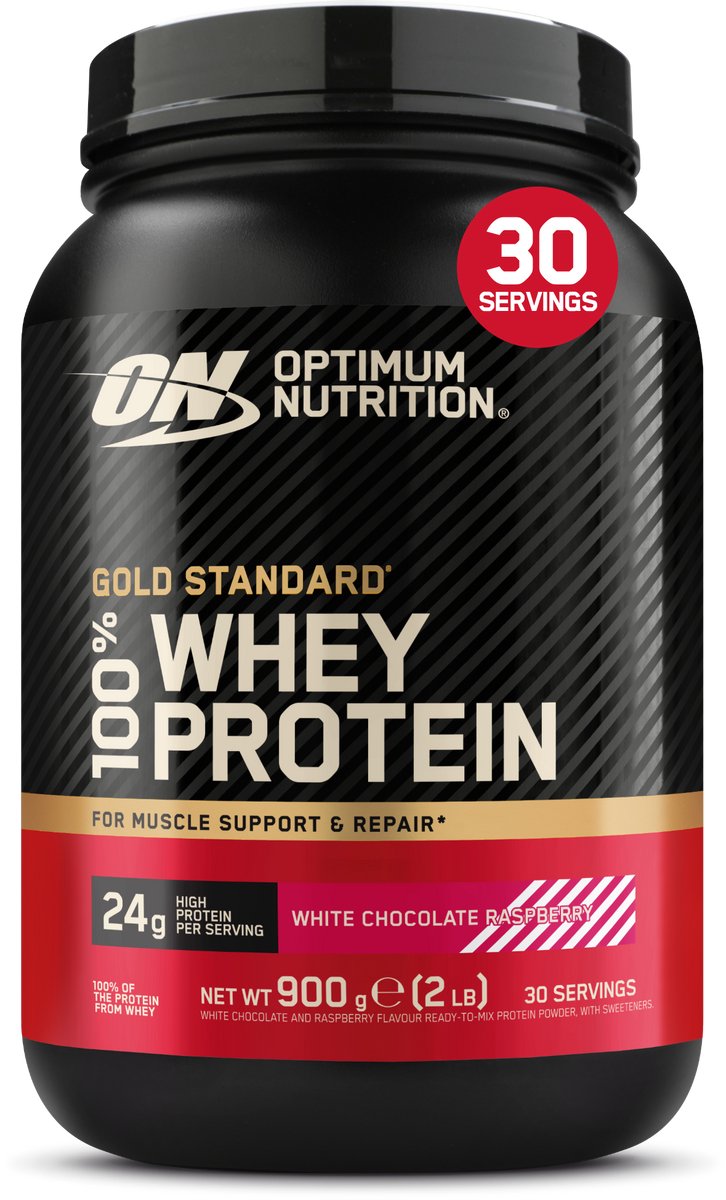 Bol.com Optimum Nutrition Gold Standard 100% Whey Protein - White Chocolate Raspberry - Proteine Poeder - Eiwitshake - 900 gram ... aanbieding