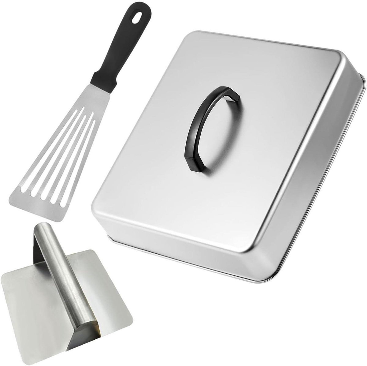 Rechthoekige stoomkap - Kaassmeltkoepel bakplaat - Gelijkmatige warmteverdeling - Roestvrij staal - 30 x 23 x 8.4 cm - Zilver