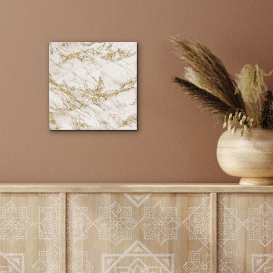 Décoration murale Métal - Peinture Aluminium Industriel - Marbre - Motif - Wit - Or - 20x20 cm - Dibond - Photo sur aluminium - Décoration murale industrielle - Pour le salon/chambre