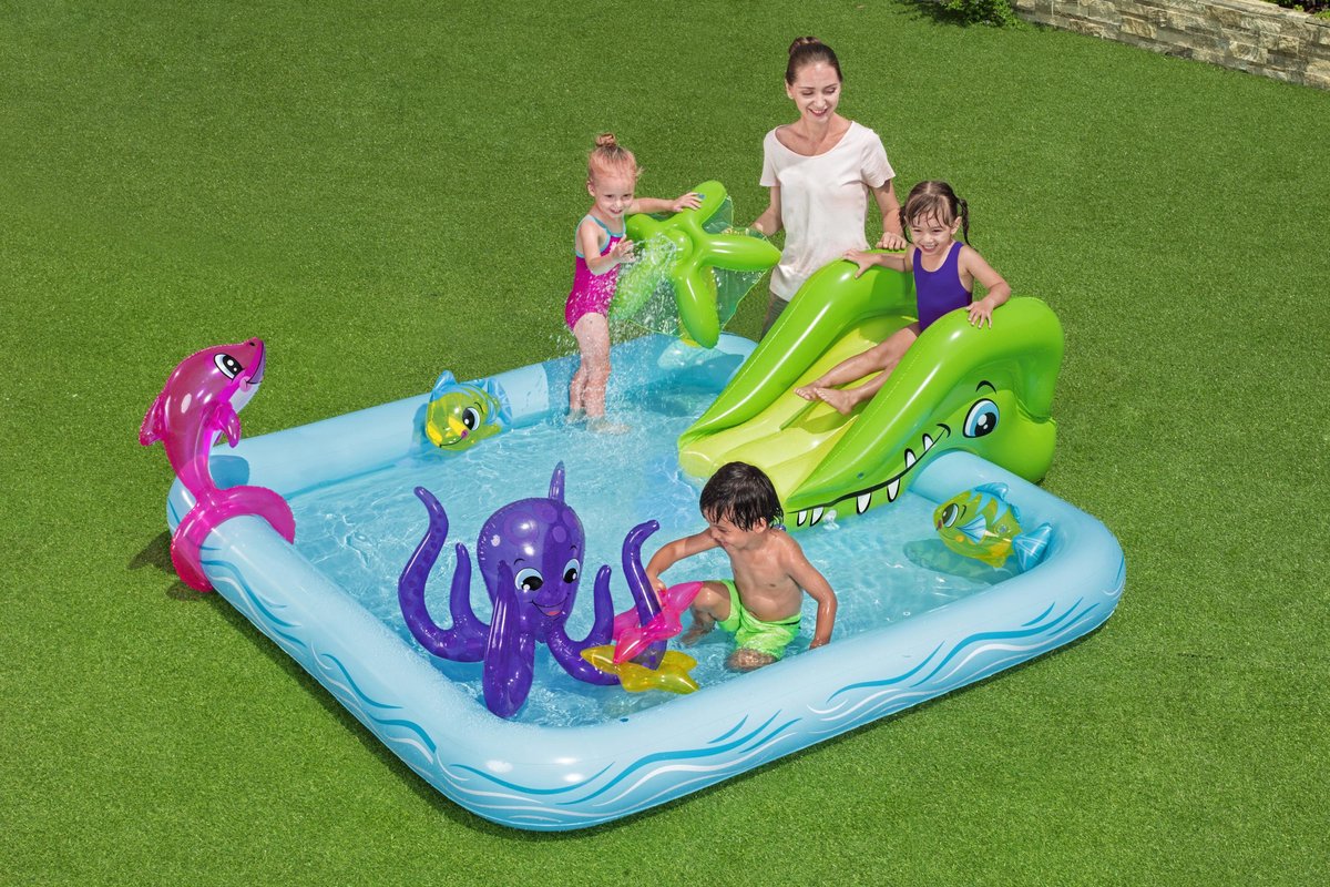 Bestway Kinderzwembad met Glijbaan - Incl. Opblaas Waterspeelgoed - 239 x 206 x 86 CM - 308 L - Waterdieren — afbeelding 9
