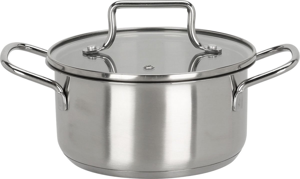 Kookpan speelgoed RVS met glazen deksel - educatief kinderspeelgoed 16cm.