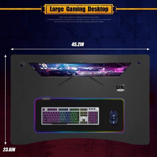 Gamingtafel 120 cm met Full-Surface Muispad, Cupholder en Socket Rack — afbeelding 3