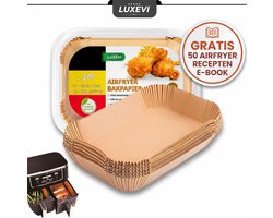 Chef's gear Airfryer Bakpapier 200 Stuks - XL/XXL Vierkant 20-23cm - €0,09 per Stuk -incl. Gratis E-book - Bakpapier - Bakjes - Wegwerpbakjes - Te gebruiken voor: Ninja AF300EU, AF400EU, AF451EU, AF500EU, SL400EU en Andere Tweezone Airfryers