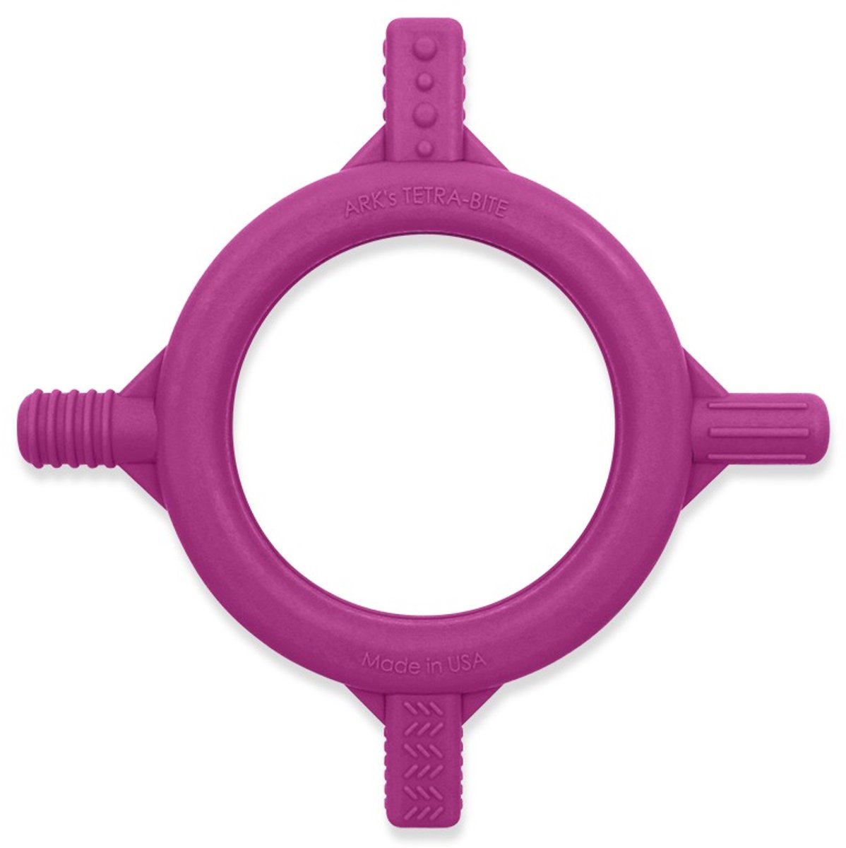 ARK Therapeutic bijtspeeltje baby Tetra-Bite magenta zacht kunststof.