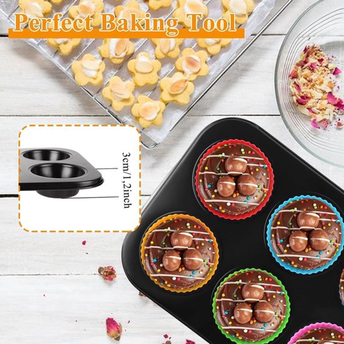 Muffinvorm met anti-aanbaklaag van roestvrij staal voor 6 muffins cupcakes