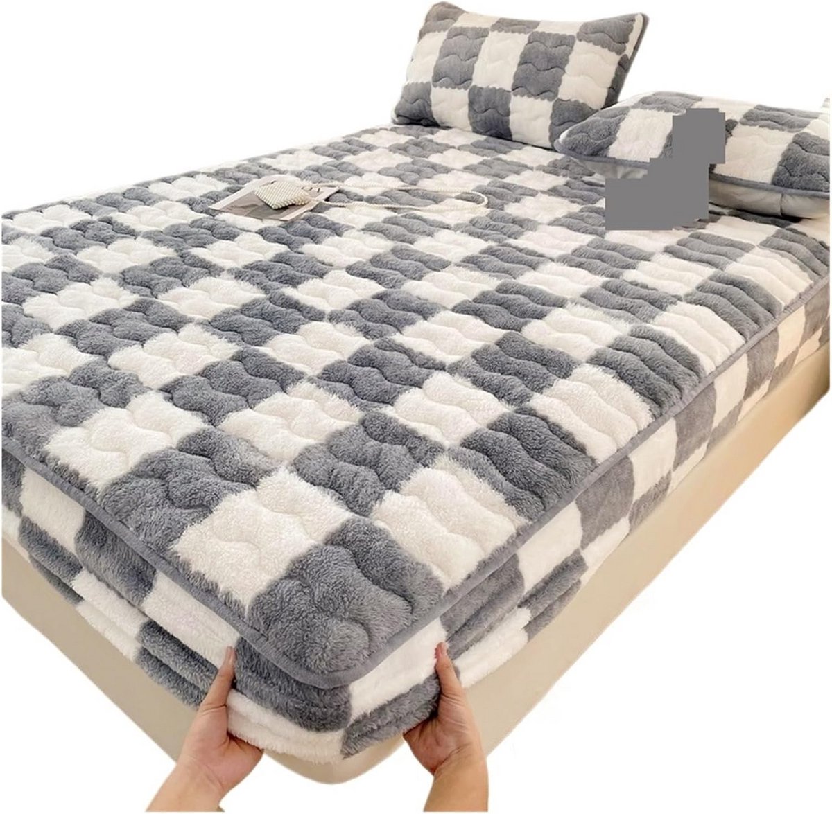 Fleece Fitted Sheet, Thick Bed Sheet Solid Color Mattress Cover Long Hair Fleece Duvet Cov