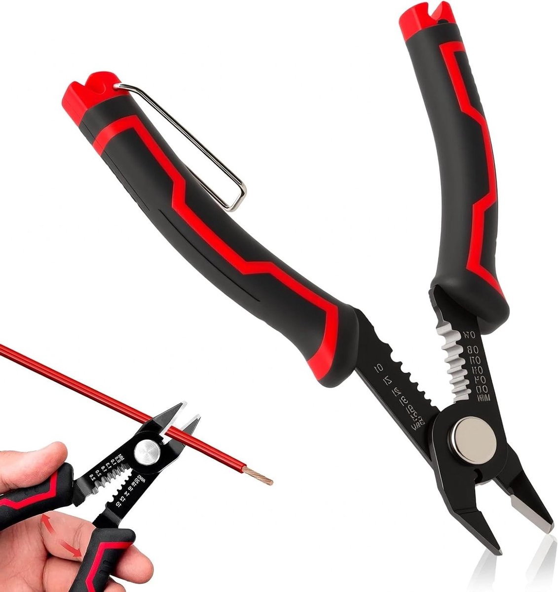 3-in-1 Zijkniptang voor 20-10 AWG Kabel, Kniptang en Strippen voor Aarddraden, Ergonomische Handgreep en Precisieontwerp