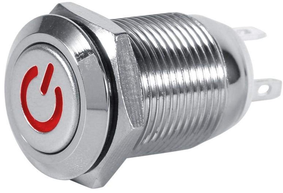 aladdien - Auto Power Switch - Waterdichte Metalen LED Drukknop - Metalen Schakelaar - Voor Auto en Motor - 12mm 12V - Geschikt voor Automatische Sy..