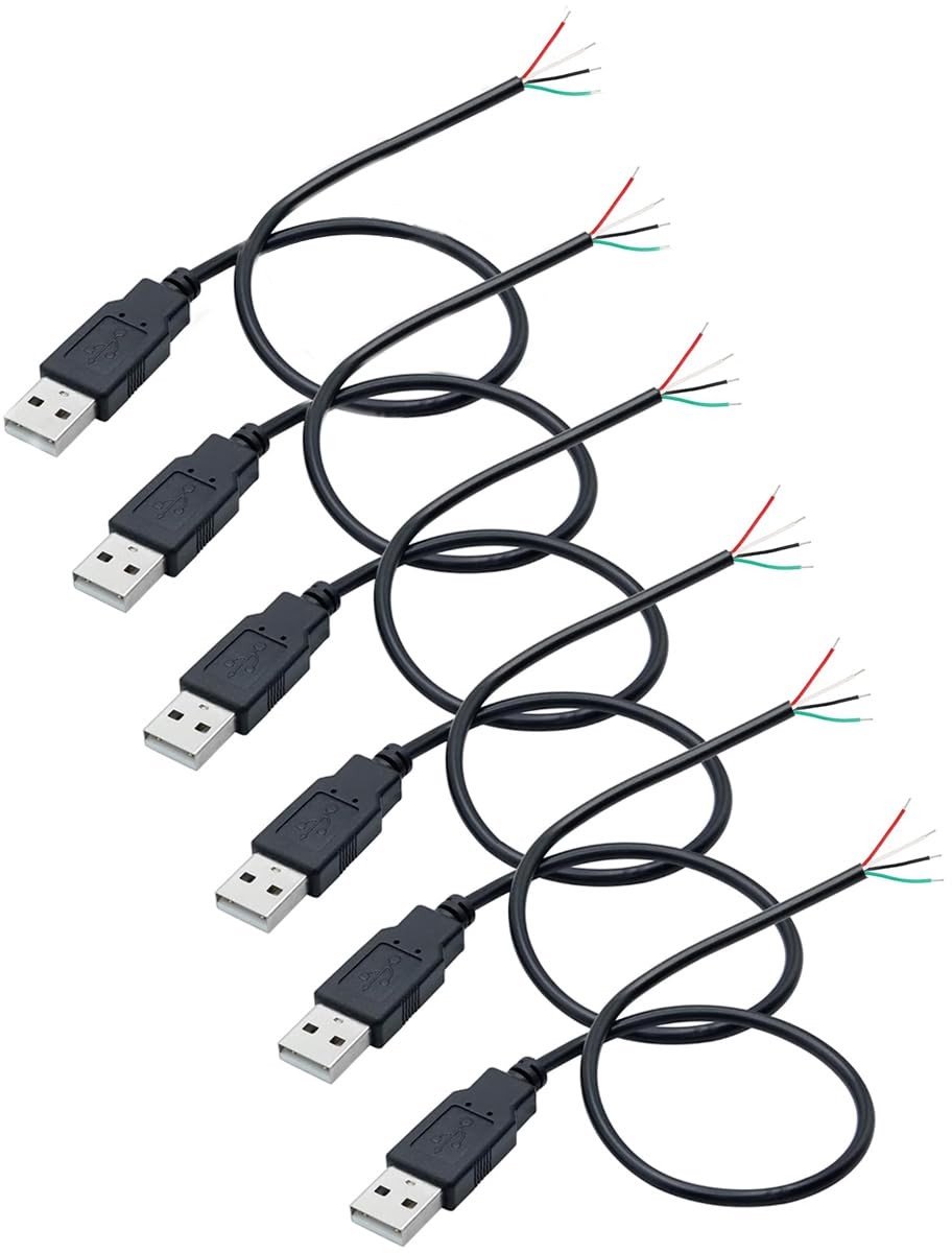 6Pcs 0.3m USB Male Pigtail 22AWG 4 Wire USB 2.0 Kabel met 4 Pin Open Eind