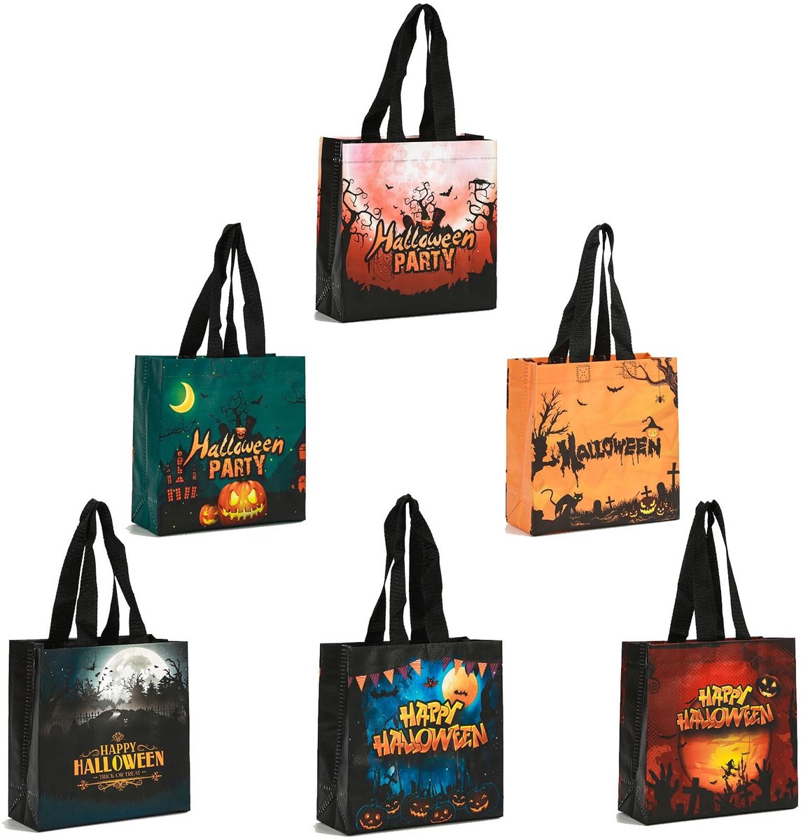 ONF3 - Halloween trick or treat tassen - multifunctionele geschenkzakken - 6 stuks - duurzame niet-geweven tassen - kleurrijke ontwerpen - ideaa...