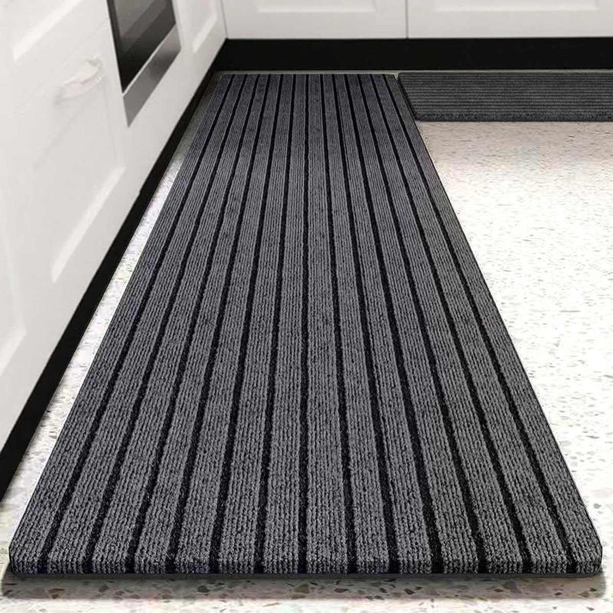 Keukenmat - Vloerkleed - Comfortabel Staan - Antislip Ribbeldesign - 40x120 cm - Grijs