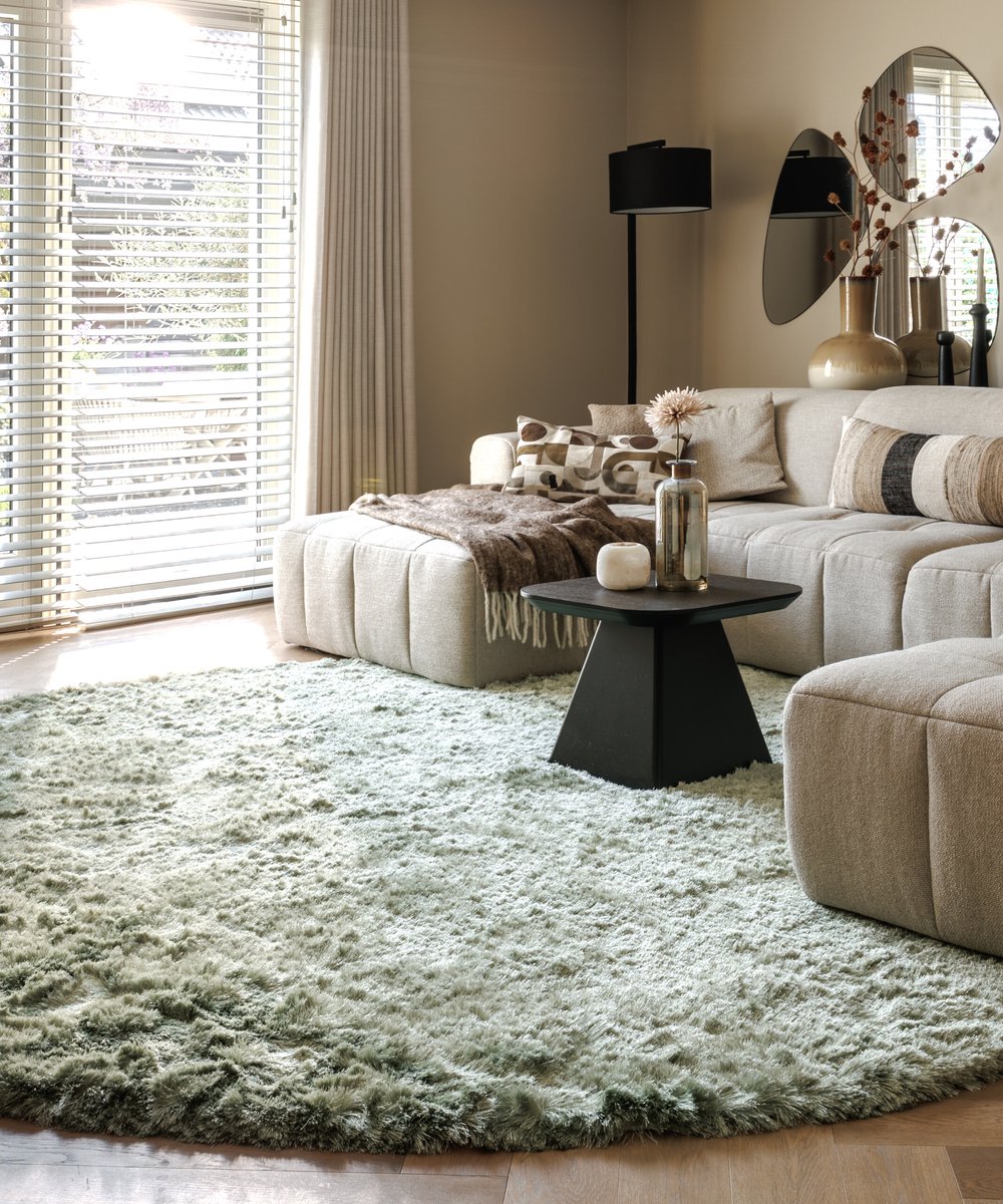 Velvet rond vloerkleed - Auréa saliegroen 150 cm