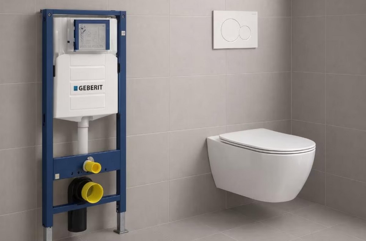 H&F Toiletset Geberit UP320 Compleet – Inbouwreservoir + Rimless Hangtoilet – Softclose WC Zitting – Wandcloset – Wit