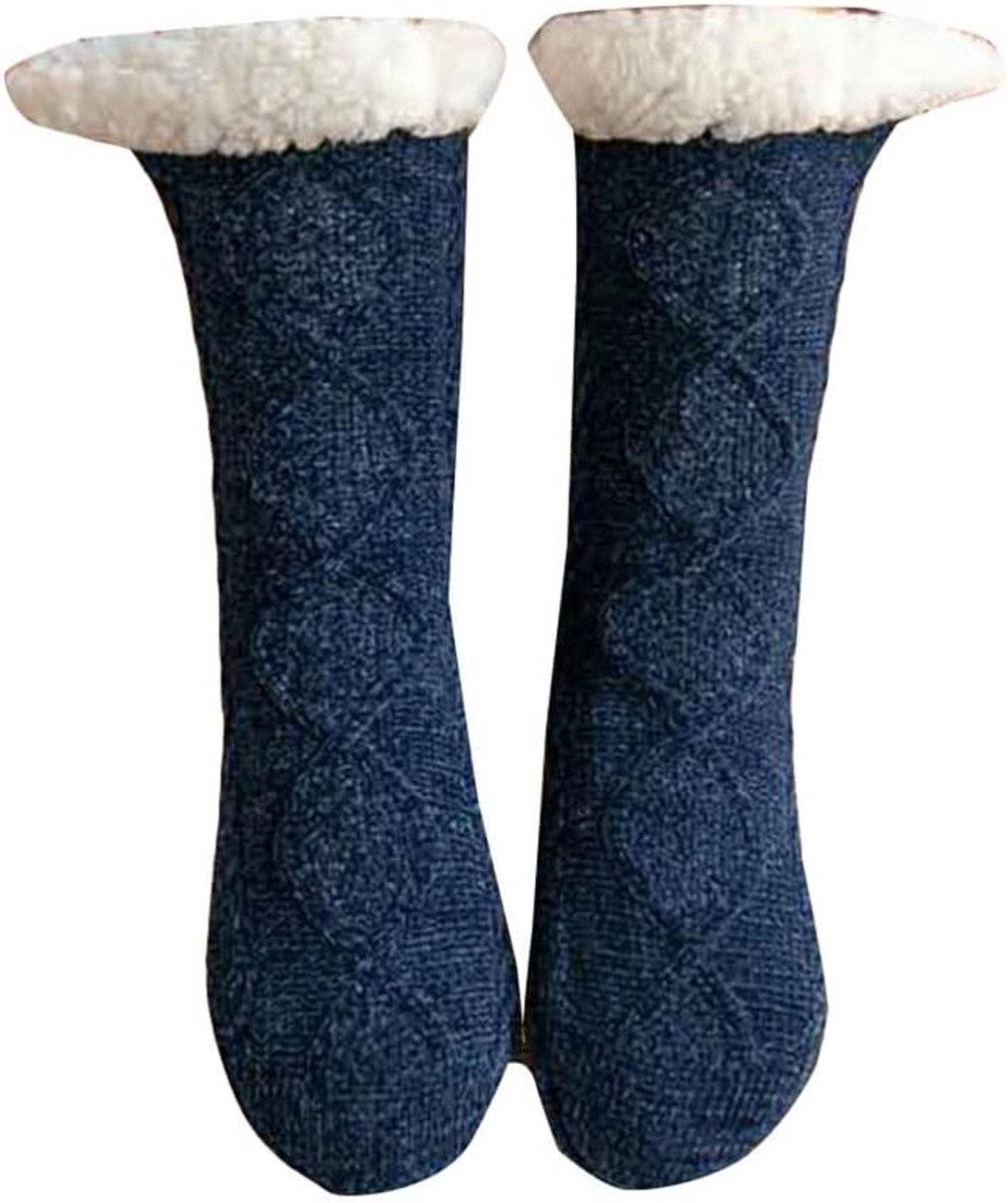 Winter Sokken - Huissokken - Warmte Thuis - Anti-slip zool - One Size - Marineblauw