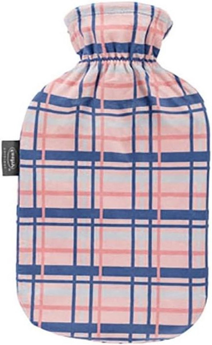 Warmwaterkruik Fleece - Warmte Kussen - Ontspanning en Warmte - Voldoet aan Britse Standaard - 2.0 Liter - Geblokt Oranje