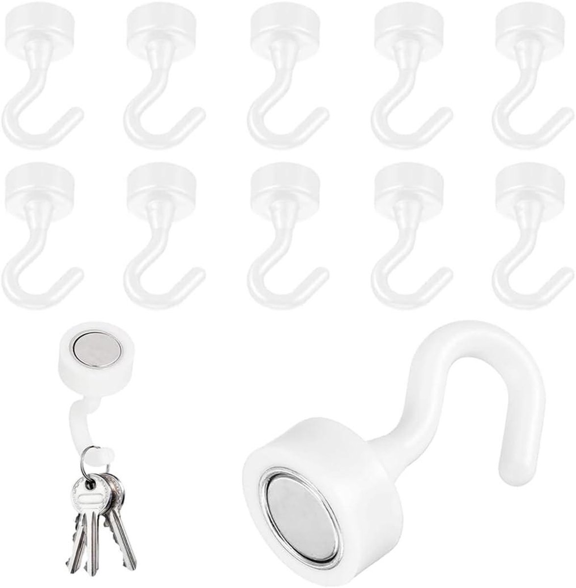 Magneethaken Set - Extra Sterke Haken - Ruimte Besparen - Neodymium Magneten - 10 Stuks - Zilver
