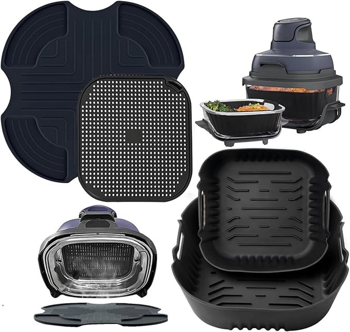 Airfryer Accessoireset voor Ninja CRISPi - Siliconen Vormen, Mat en Spatbescherming