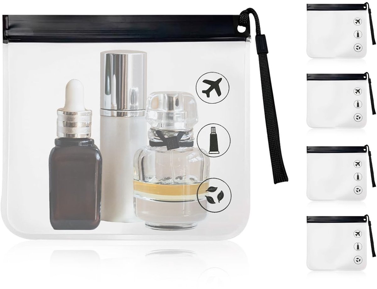 aladdien - Doorzichtige toilettas - 4 stuks - Lekvrije tas - 20 x 20 cm - Transparant - Cosmeticatas - Handbagage