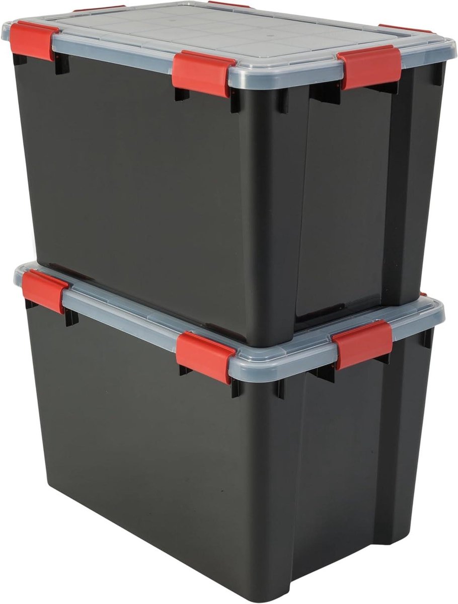 Opbergdozen Set - Luchtdichte Bakken - Spullen Opslaan - Stapelbaar met Clips - 70 Liter - Zwart