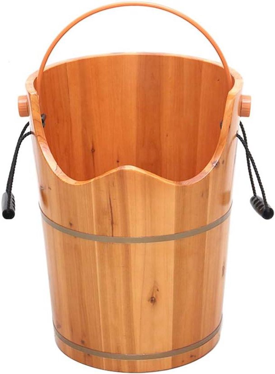 Voetenbad Houten - Voetwasemmer Massief - Ontspanning Thuiskomen - Duurzaam Waterdicht - 40cm Hoog - Houtkleur