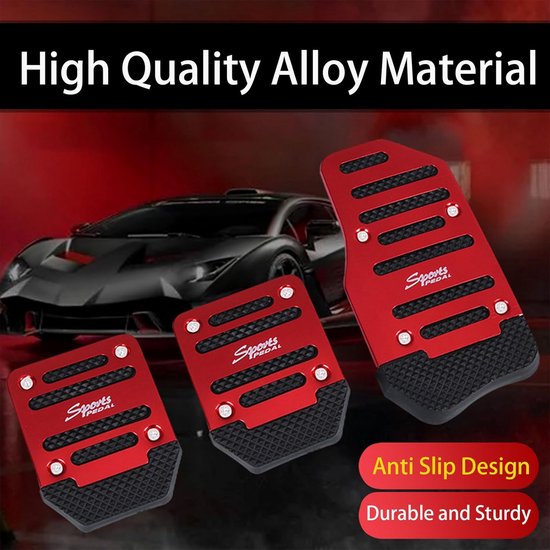 Handmatige auto-pedalen, universeel pedaal voor rempedalen, koppeling en versnelling, rempedaalafdekking, antislip, voor auto, universeel pedaal, rood — afbeelding 2