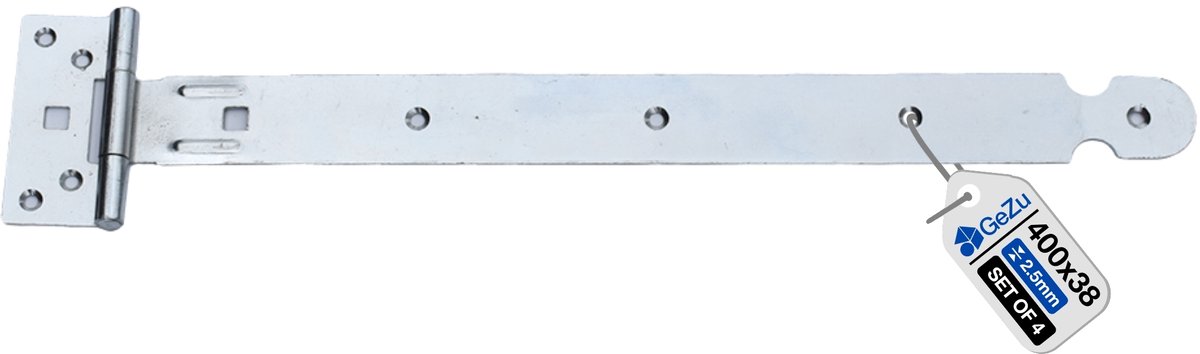 GeZu Impex 4 stuks Kruishengen,T scharnieren, Poortscharnieren, Enkel blad lengte 400*38mm, Electrolytisch verzinkt staal