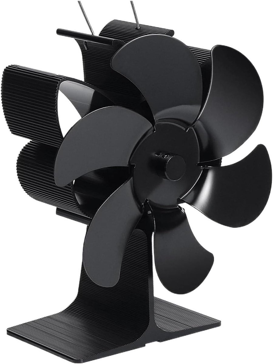Haard Ventilator - Warmte Aangedreven - Warmte Verdelen - Stille Werking - 6 Bladen - Zwart
