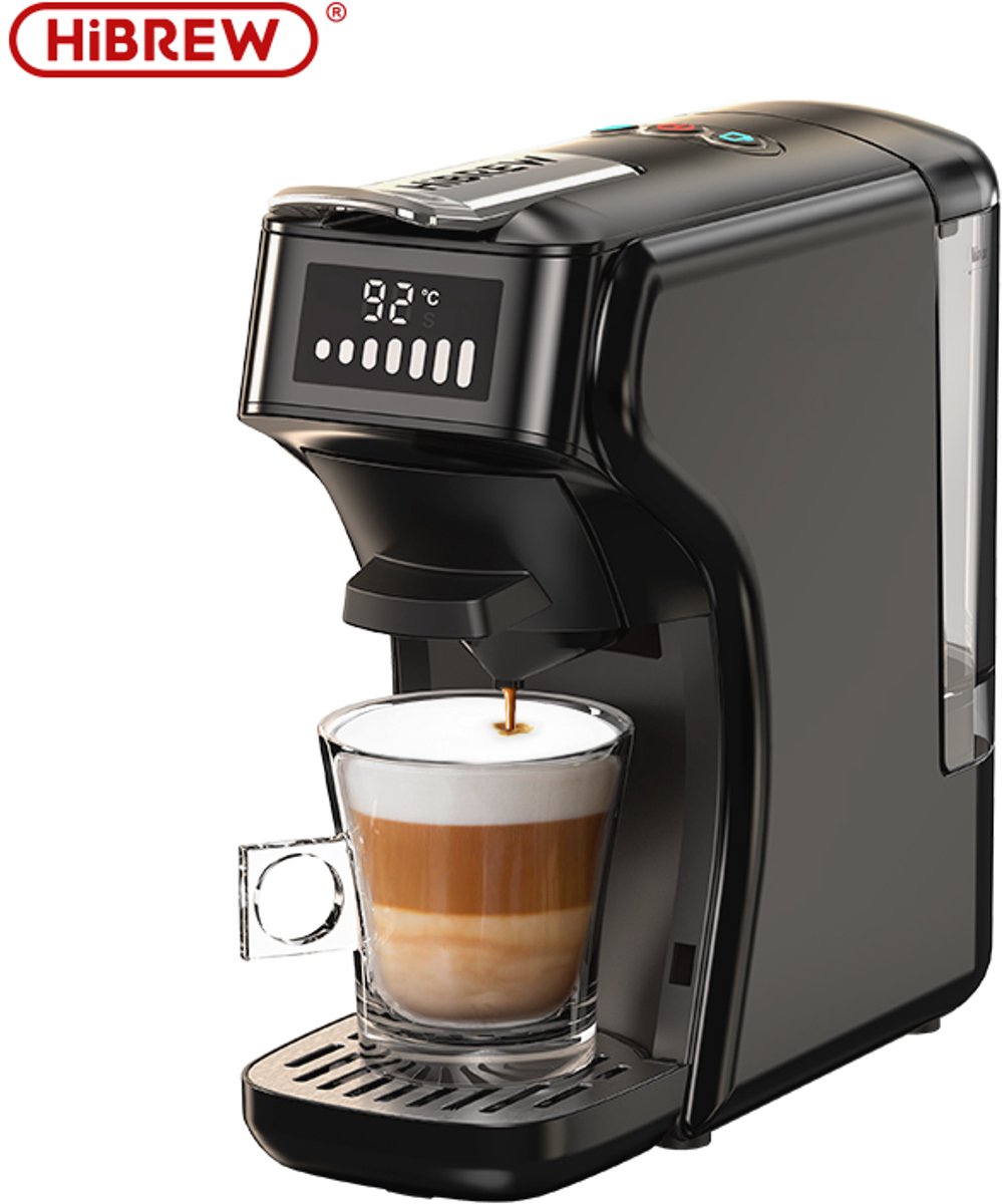 HiBREW H1B - 6 in 1 - Koffiemachine - Koffiezetapparaat - Multifunctioneel voor warm en koud - Kapsulekoffiezetapparaat - Voor Nespresso, Dolce Gusto, ESE & gemalen koffie - Zwart