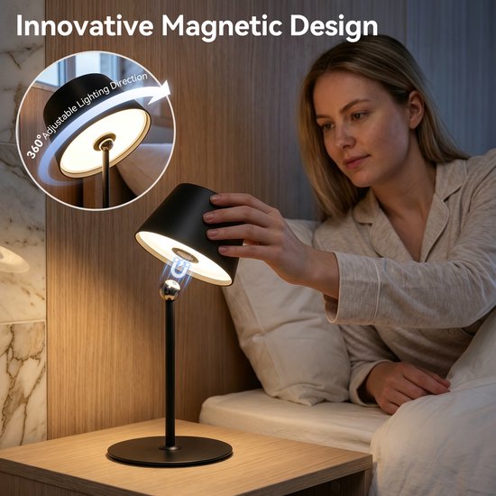 Aigostar Bureaulamp LED Dimbaar - 3 lichtkleuren - IP44 - Magnetische lampkop - Oplaadbare Tafellamp - in hoogte verstelbaar - 5W — afbeelding 2
